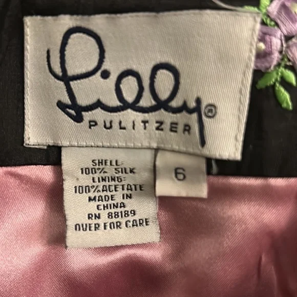 Lilly Pulitzer Vintage Black Silk Embroidered Floral Pants - 6 - Picture 8 of 8